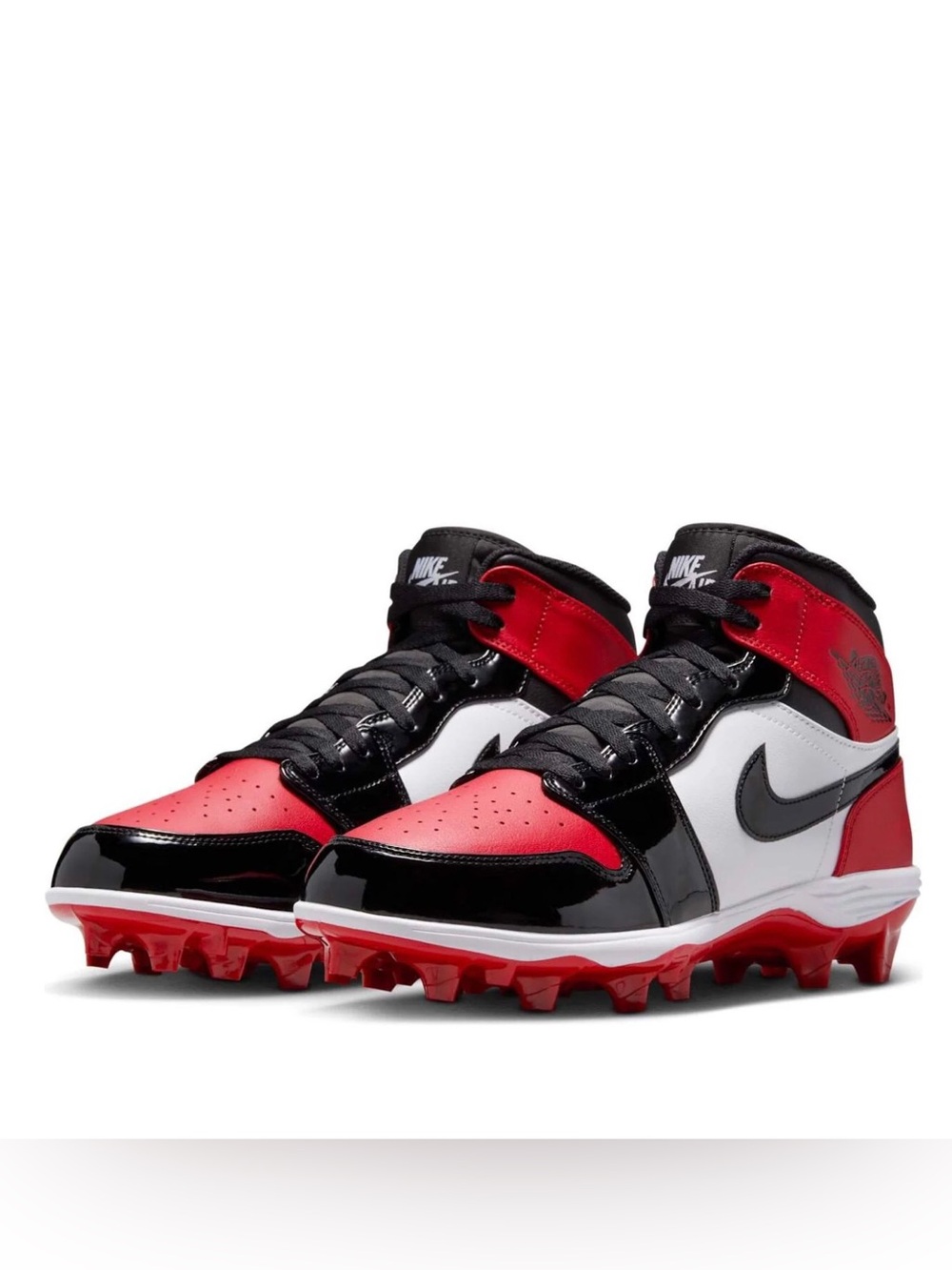 Jordan 1’s Mid TD ‘Bred Toe Football Cleat Red/Black Patent  Mens Size 11